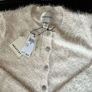 Industry Republic Clothing fuzzy feminine cardigan with crystal buttons